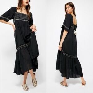 Free People I’m the One Dress. Black/grey with white stitching. Short sleeve.